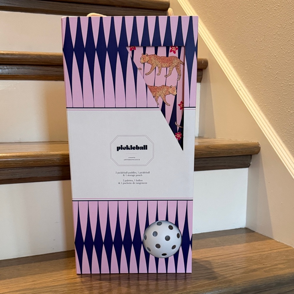 Anthropologie Pickleball Set with Pink and Blue Design